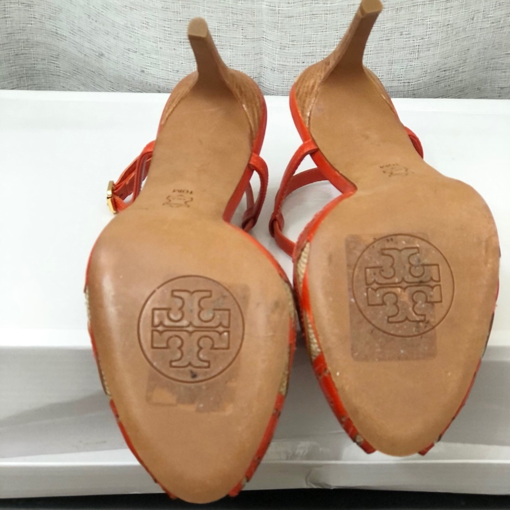 Tory Burch Orange leather and Jute T strap heels - Picture 5 of 11